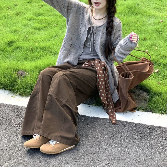 韩系灰色镂空v领针织开衫外套女2025新款早秋chic慵懒风外搭上衣|undefined