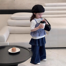 韩国童装2025夏季女童新款假两件裙裤女宝宝时髦洋气牛仔裤潮外贸