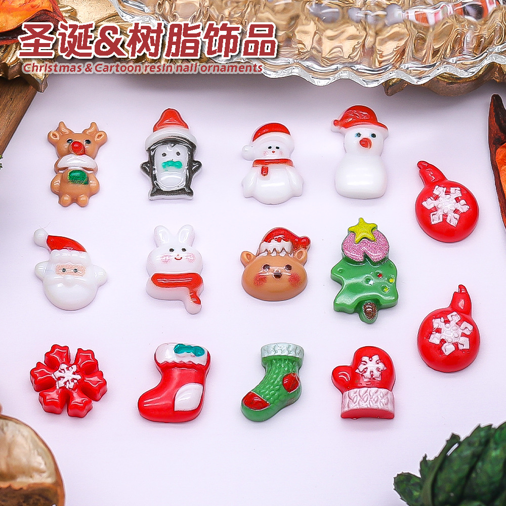 美甲立体圣诞饰品2025新款雪人树麋鹿铃铛圣诞老人指甲装饰贴