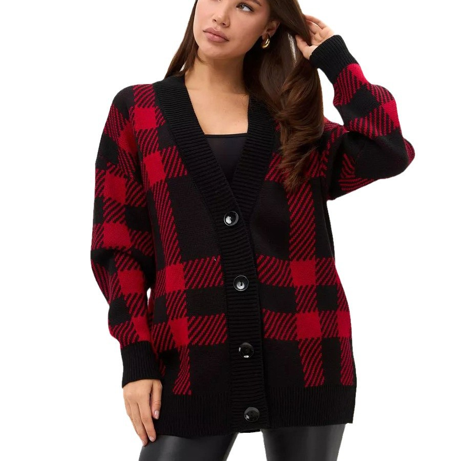 Women's Clothing Karelian plaid single breasted button down cardigan jacket_voghion.com