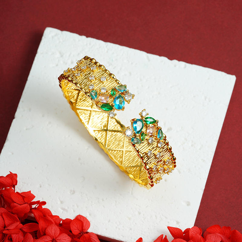 Retro vietnamita arena dorada pulsera de diamantes brillantes estrellas abertura pulsera de corte no se desvanece joyería al por mayor