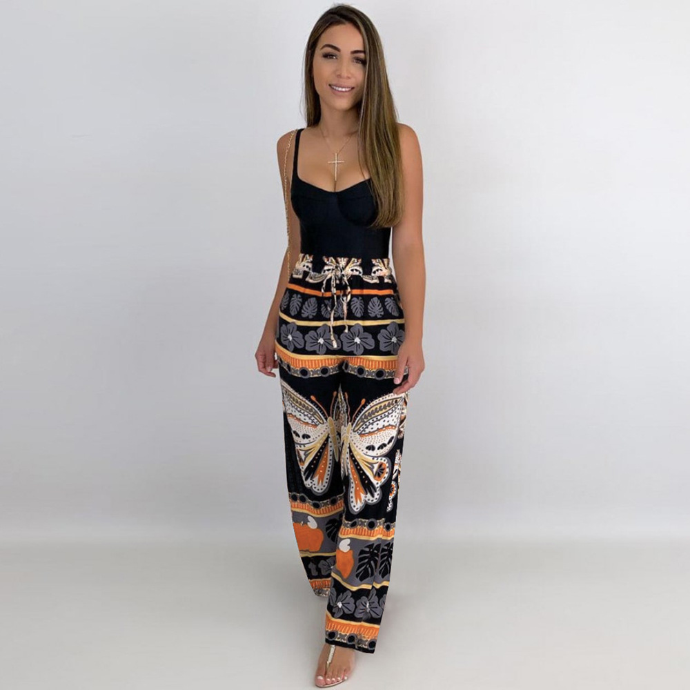 summer high waist wide leg print straight beach trousers NSHYG118518