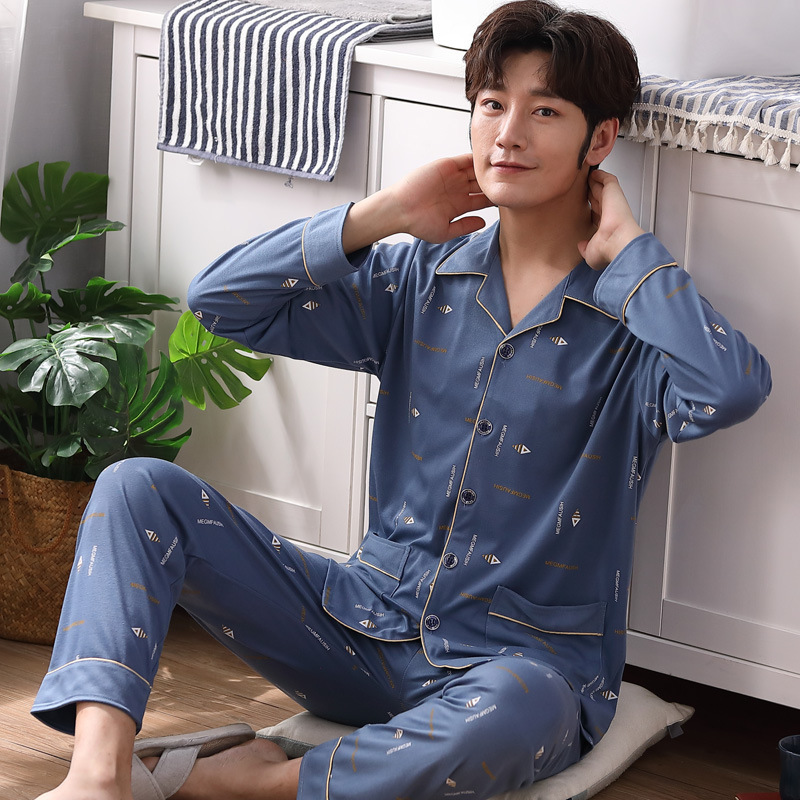100% algodón pijamas de los hombres de manga larga de primavera, Otoño e Invierno DE LA Juventud más tamaño ropa de casa traje casual de otoño e invierno