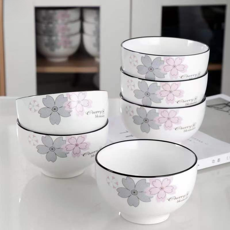 8-10 Piece Set of Household Ceramic Bowls for Eating, New Models in Various Sizes 4.5/5/ 6inch Wholesale Cross-Border