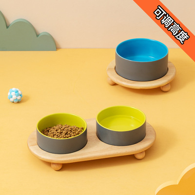 陶瓷猫碗猫咪食盆猫咪粮碗狗盆狗碗饮水碗双碗保护颈椎宠物碗用品|ms