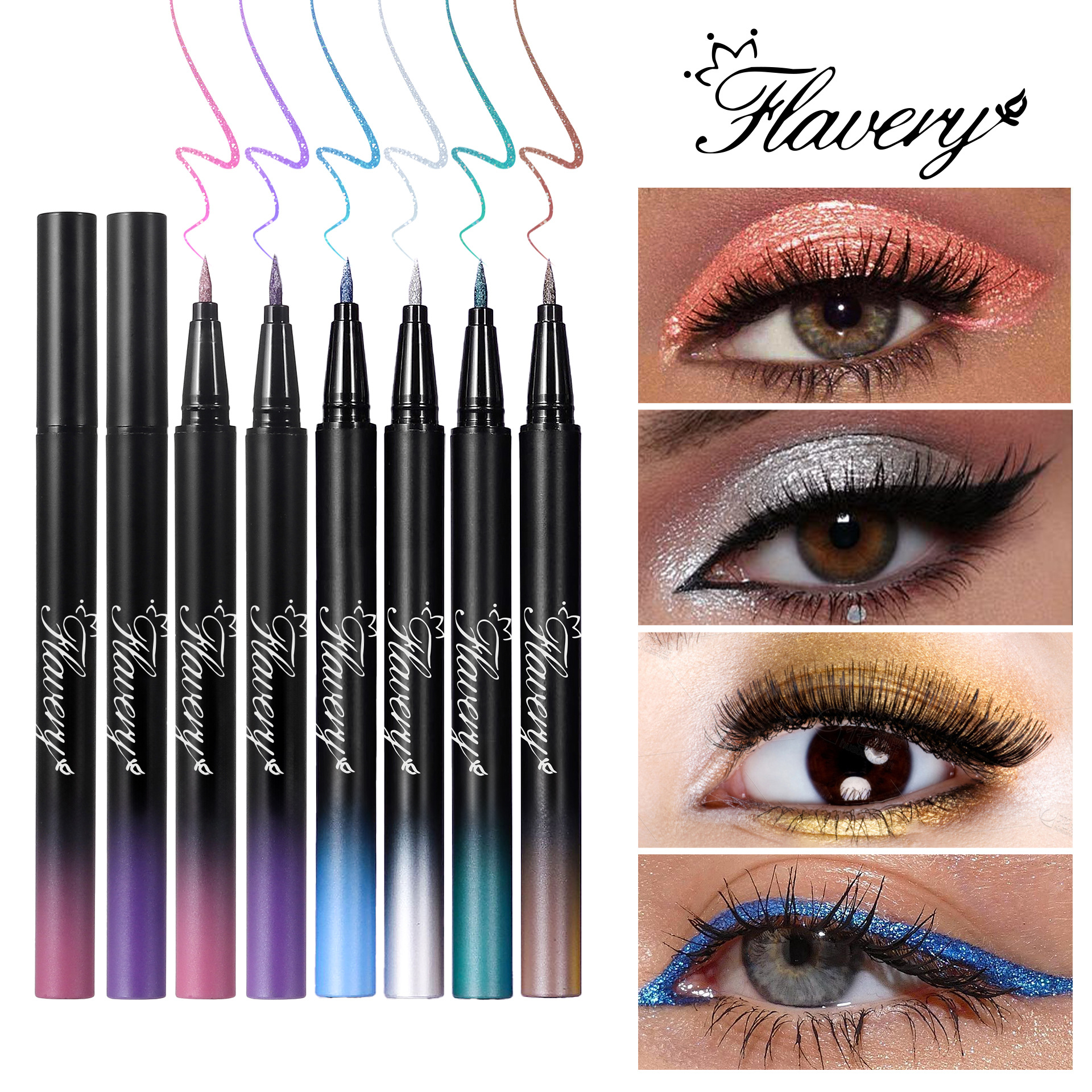 Cross-Border Exclusive Pearlescent Eyeliner Metal Glitter Liquid Eyeliner Pen Punk Diamond Waterproof Long-Lasting Waterproof Non-Fading Makeup