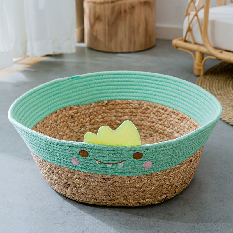 Nido de gato de ratán verano lindo pequeño Panda hamaca verano fresco nido estera hecha a mano paja tejida mascota gato nido