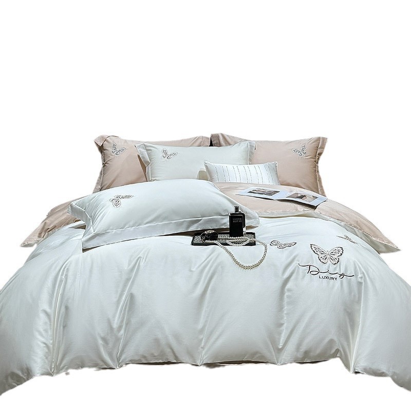 Parure de lit brodée papillons en coton de luxe_voghion.com