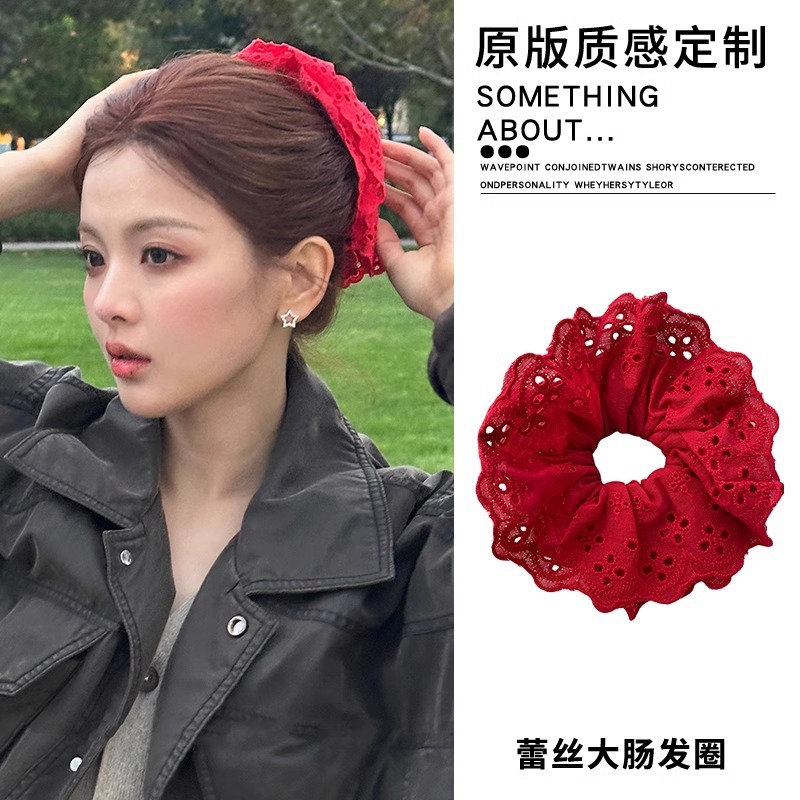 Anchorra encaje rojo anillo de cabello de intestino grueso para mujeres de alta calidad cuerda de cabello cuerda de cabeza roja banda de goma