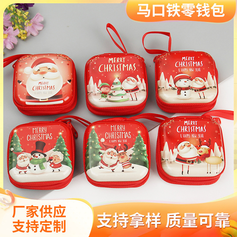 Christmas Tinplate Coin Purse Square Christmas Zipper Bag Coin Key Headphone Data Cable Storage Box Wholesale