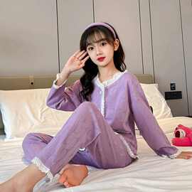 黁白女孩春秋款新款长袖女童睡衣套装宽松洋气中大童空调服儿童居