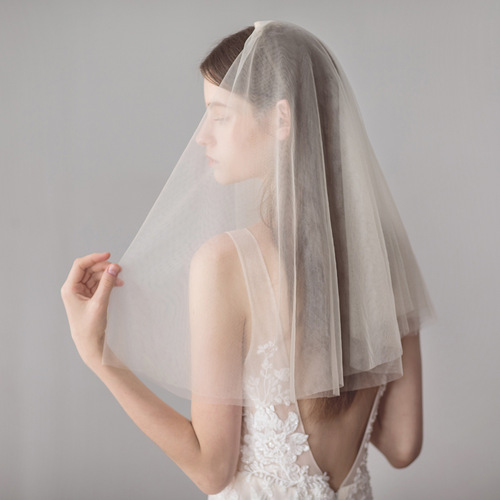 V620 New Simple Bridal Veil Beautiful Plain Yarn Double Layer Veil Hand-sewn Hair Comb Bridal Wedding Veil