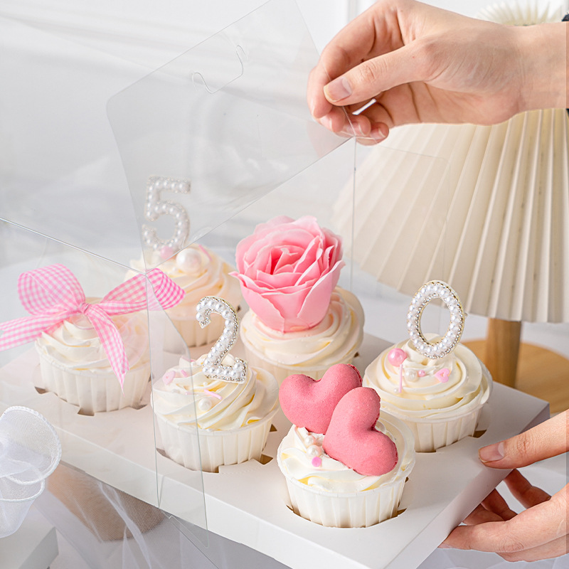 DU2P520情人节纸杯蛋糕装饰白色珍珠LOVE插件仿真玫瑰花丝带甜品