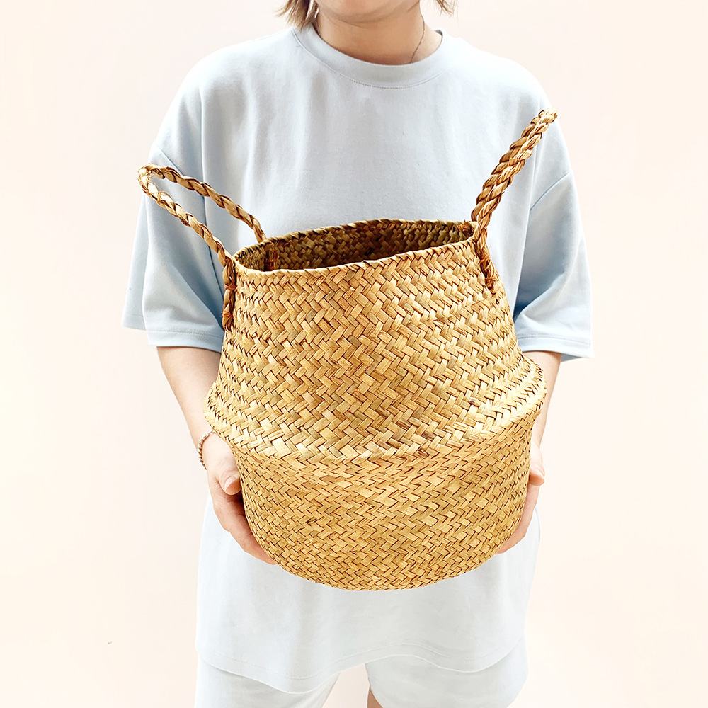 Algas nórdicas tejida flor cesta flor olla seca cesta mano tejida cesta de almacenamiento de ratán tejido bambú cesta salón