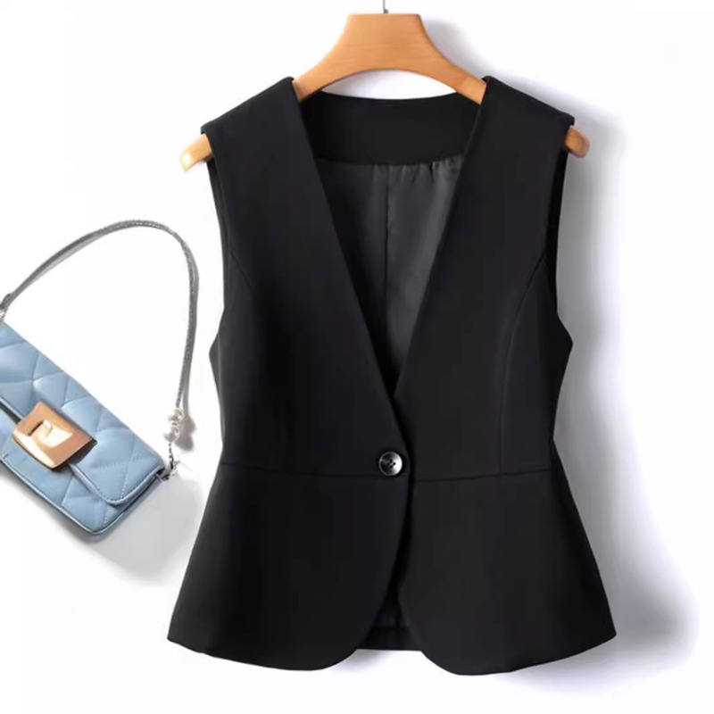 Women's Vest 2026 New Style Black Short Suit Vest Women's Spring and Autumn V-Neck Trendy Layered Vest This Year