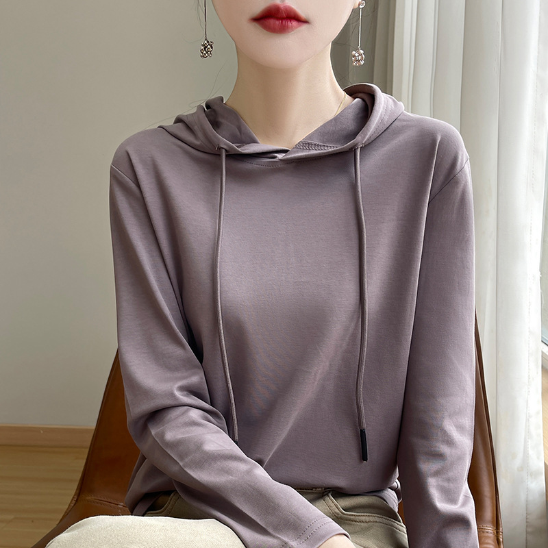 大码纯棉连帽卫衣女2025秋季新款女士休闲外穿连帽上衣长袖t恤女|undefined