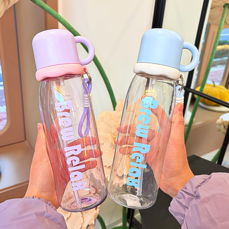 Large-Capacity Plastic Ice Cup, Outdoor Convenient Sports Water Cup, High-Looking Student Straw Cup, Flower Tea Plastic Cup