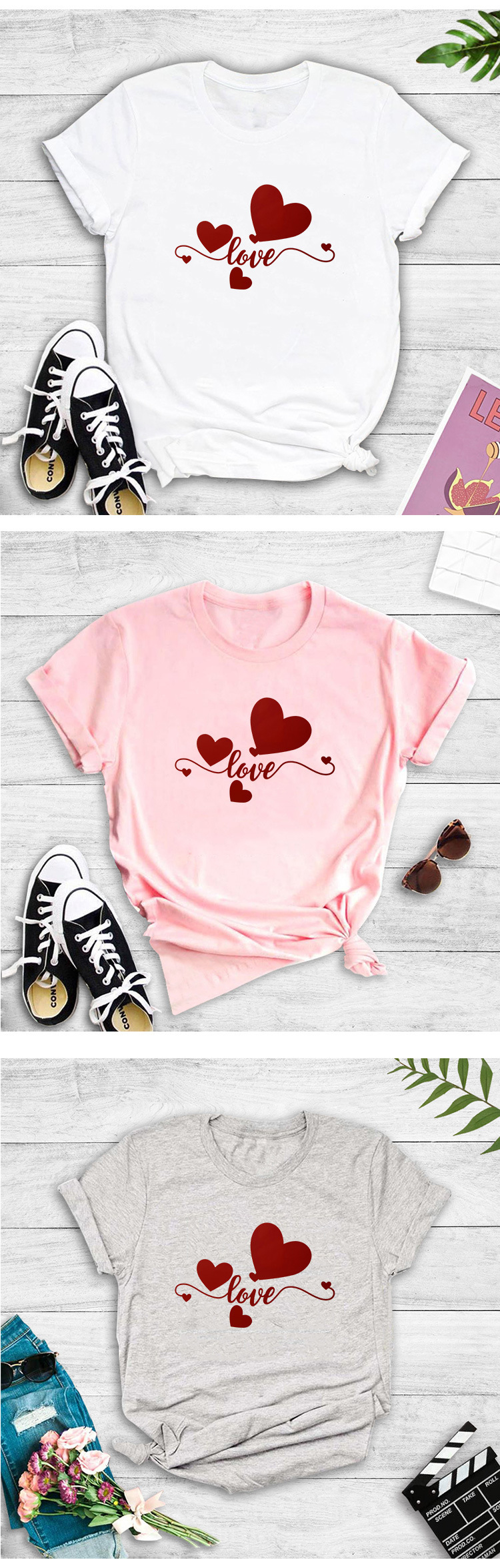 Camiseta de manga corta con estampado de amor romántico de verano nuevo NSYIC62484