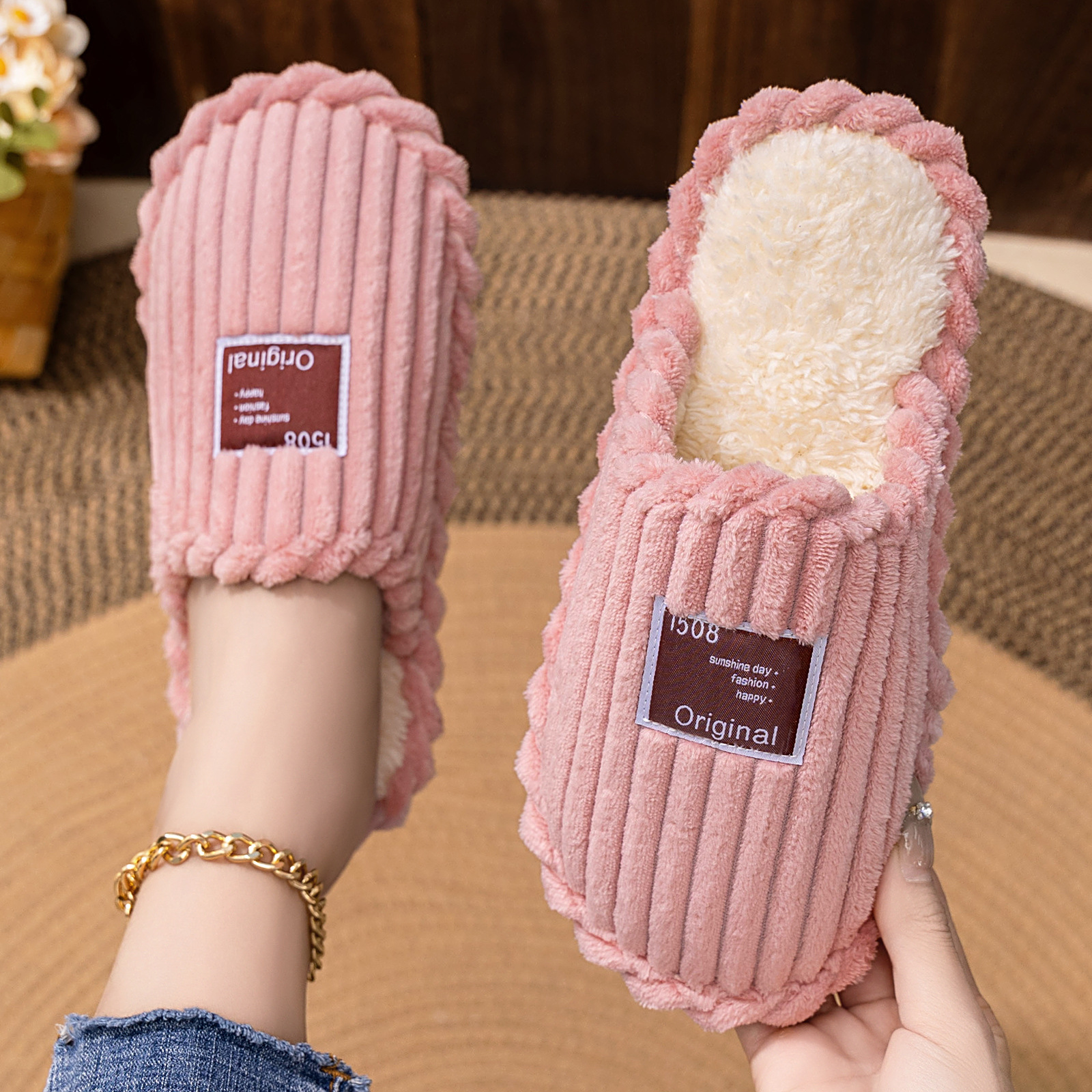 棉鞋女跨境代发居家棉鞋大码轻便棉拖加绒加厚半托一脚蹬轻便拖鞋