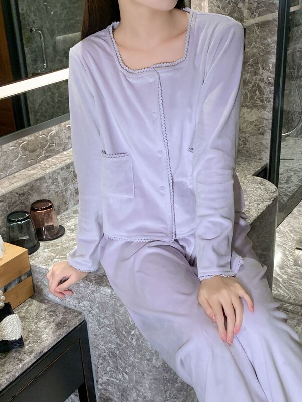 秋冬新款睡衣双面绒千鸟格长袖海岛绒家居服甜美少女2024睡衣居家|undefined