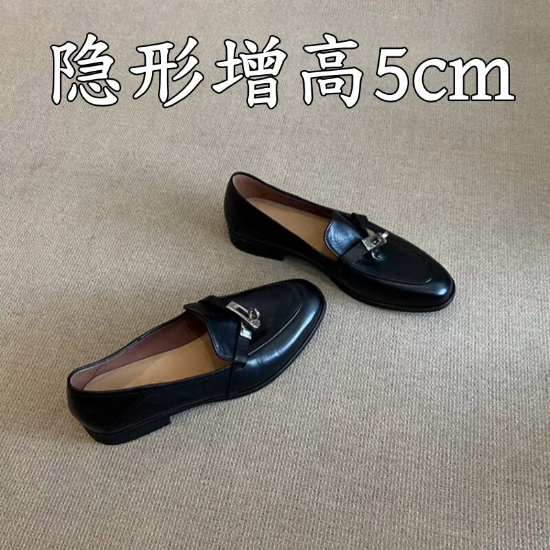 Women's Retro Horsebit Loafers with 5cm Hidden Heel, Fashionable Slip-On Shoes, British Style Leather Shoes Women's Retro Horsebit Loafers with 5cm Hidden Heel, Fashionable Slip-On Shoes, British Style Leather Shoes