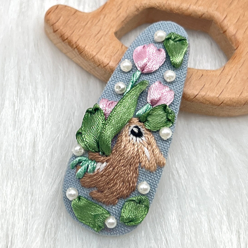 Lu bordado brocas de cabello paquete de material DIY brocas de cabello rotas hechas a mano brocas de boca de pato niñas lindas brocas de cabello retro bordadas creativas