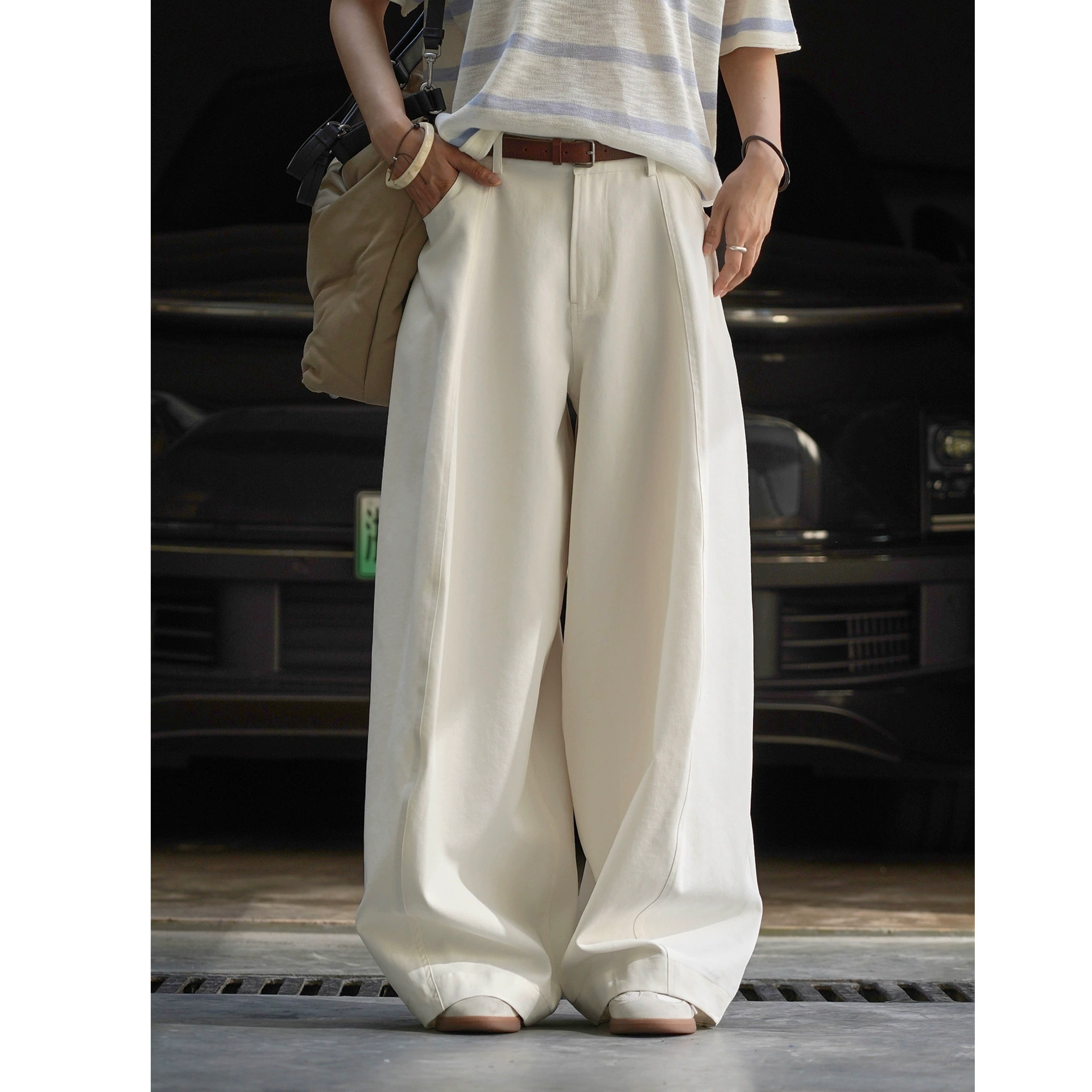 Ранняя осень, новые модные объемные изогнутые повседневные брюки в японском стиле из полой пряжи, утягивающие длинные брюки с драпировкой для женщин