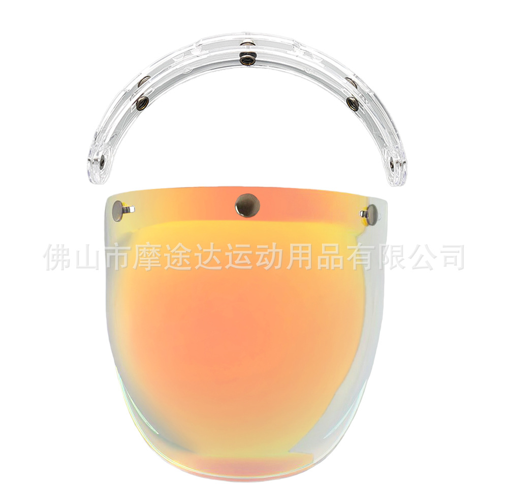 Retro Motorcycle Helmet Lens with Curved Surface, Three-Button Bubble Mirror, Multi-Color Windproof and Uv Protection Shield