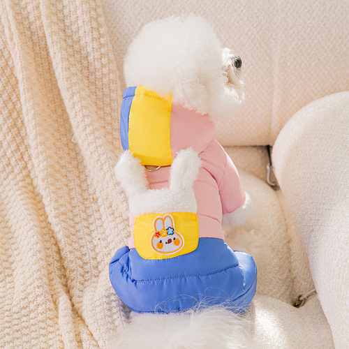 Autumn and winter puppy contrasting stitching traction down jacket medium and small dogs and cats warm cotton coat pet clothes