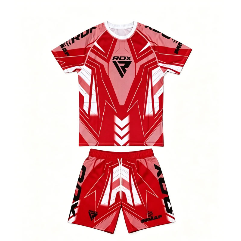 Highly elastic, wear-resistant, sweat-wicking short-sleeve and shorts training suit for boxing, Sanda, MMA, and combat training
