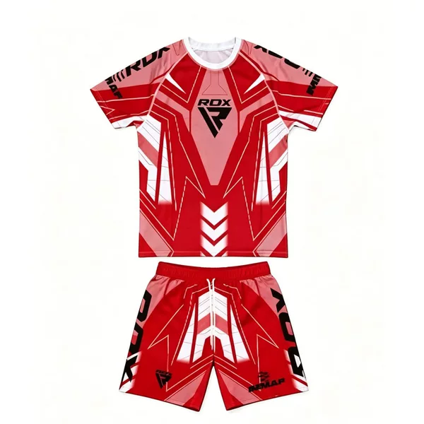 Highly elastic, wear-resistant, sweat-wicking short-sleeve and shorts training suit for boxing, Sanda, MMA, and combat training