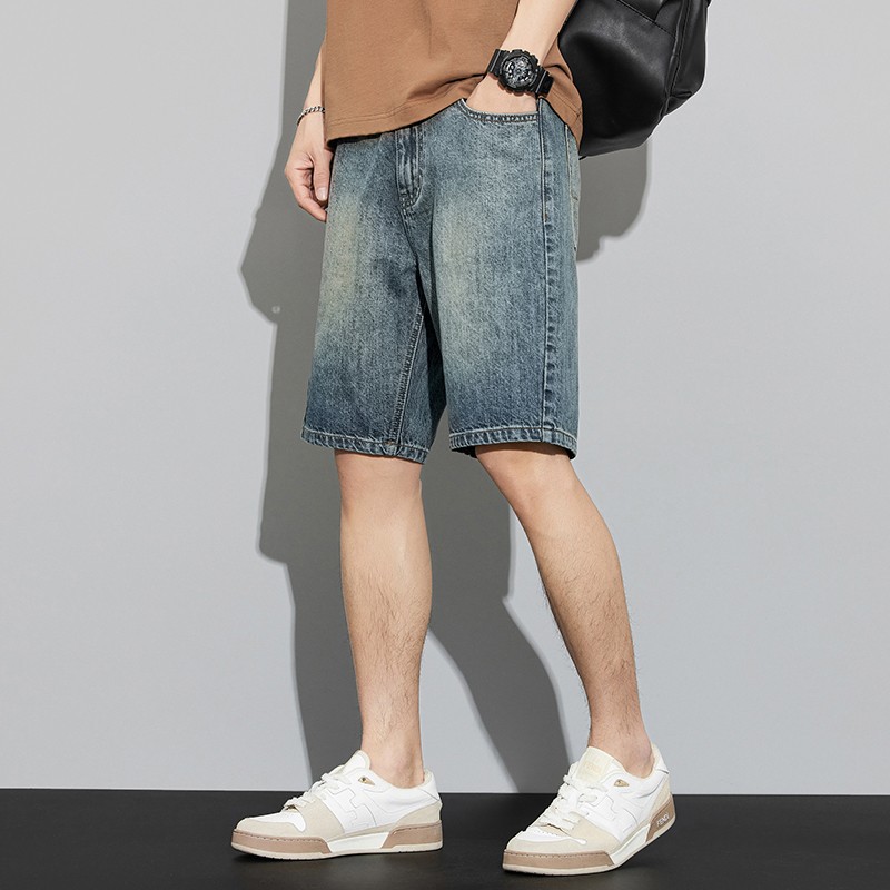 Vintage jeans cortos para hombres 5 puntos de verano delgado 2024 moda americana casual 5 puntos pantalones