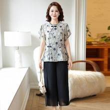 批发一件代发中式国风衬衫套装夏季中老年妈妈装上衣裤子气质优雅