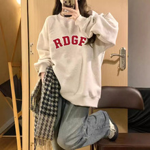 【跨境批发】美式高街字母印花简约圆领卫衣女宽松秋冬加绒外套女