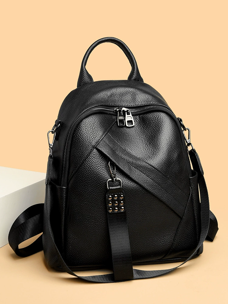 Leather backpack, capacious shoulder bag, school bag for traveling one shoulder, cowhide, genuine leather