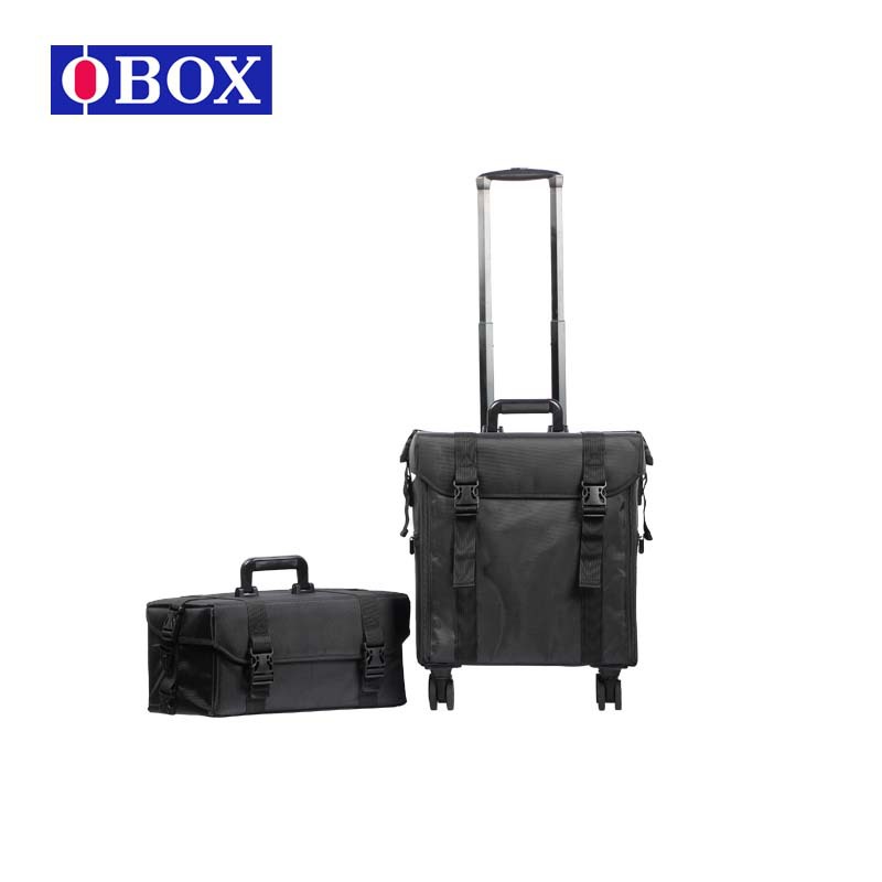 Maletín de maquillaje Oxford con ruedas para maquilladores, estuche de cosméticos de gran capacidad, portátil para viajes, con múltiples compartimentos.