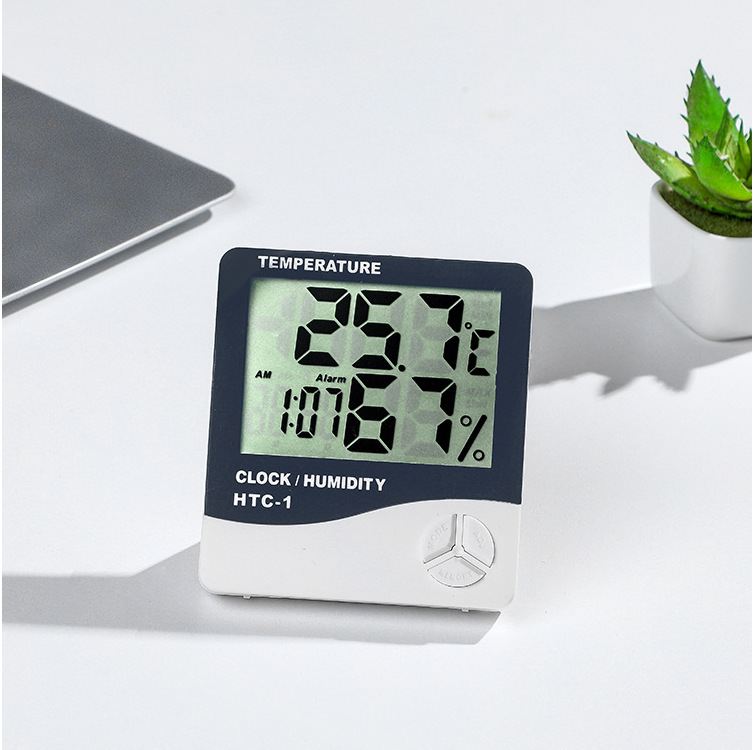 厂家直销HTC-1室内电子温度计闹钟 创意家用大屏幕温湿度计礼品