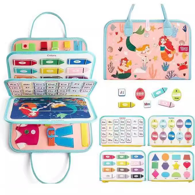 Tablero de aprendizaje de fieltro Montessori transfronterizo juguete dinosaurio educación temprana para niños habilidades para la vida práctica de vestir fieltro tablero ocupado