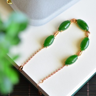 Fubei Diamond Jewelry [18K Gold Inlaid with Natural Hetian Jasper Spinach Green Bracelet] Bare Stone Size 8*16*5mm
