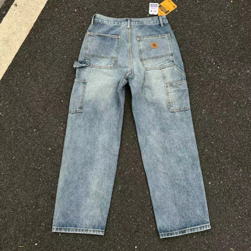 Independent Design High-End Version Carhartt Japanese Workwear Style Jeans, Loose Straight-Cut High Street Style