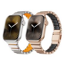 适用于apple watch11苹果一珠磁吸金属硅胶表带小蛮腰不锈钢表带
