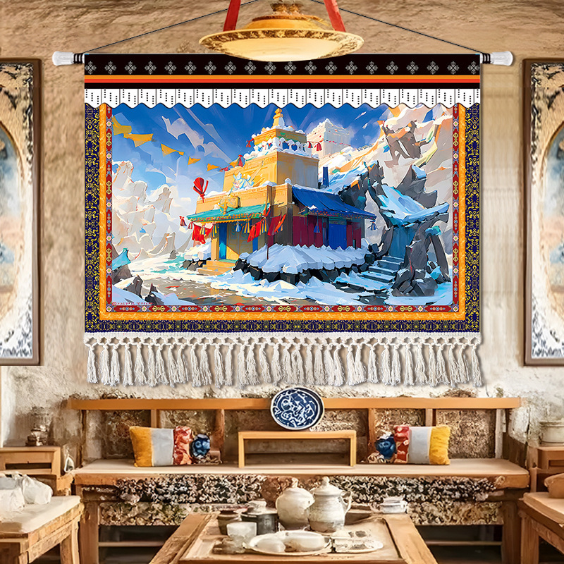 チベット吉祥チベット式布芸掛け絵四瑞長寿象掛け玄関仏堂通路背景装飾タペストリー|undefined