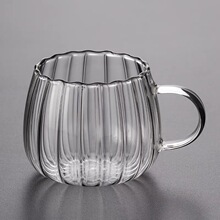 花瓣竖纹玻璃杯条纹手工个性泡茶早餐杯酒杯带把办公室家用果汁杯