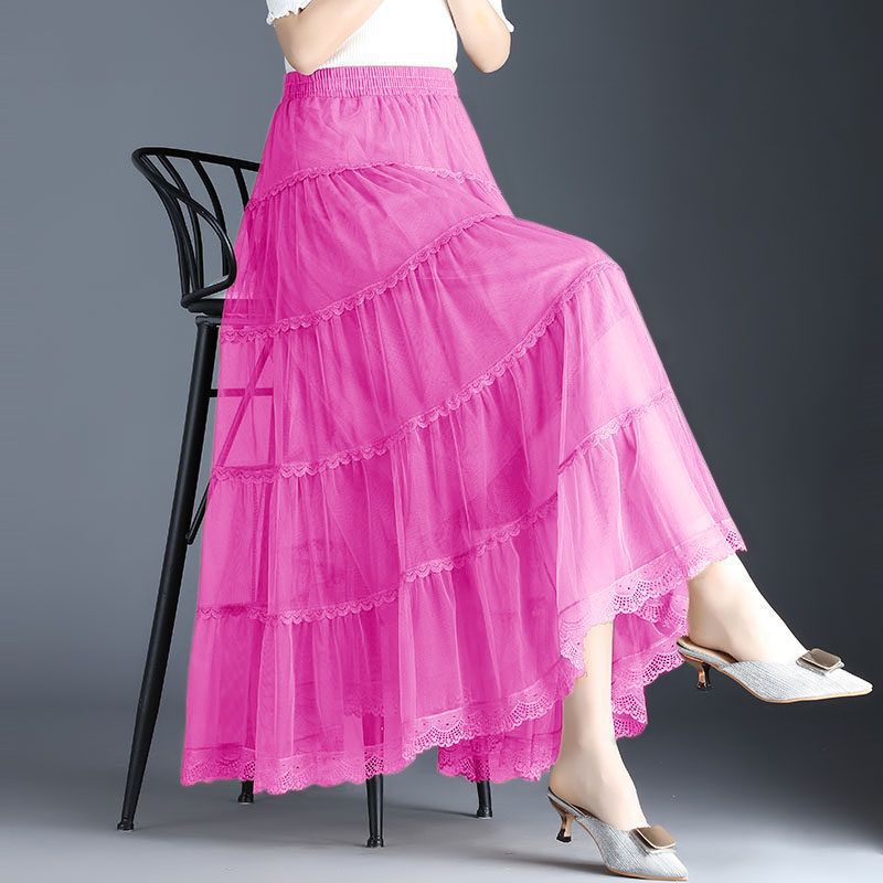 High-End Mesh Gauze Skirt Spring and Summer New Fashion Korean Style High-Waist Slimming Look A-Line Super Fairy Large Hem Pleated Skirt High-End Mesh Gauze Skirt Spring and Summer New Fashion Korean Style High-Waist Slimming Look A-Line Super Fairy Large Hem Pleated Skirt