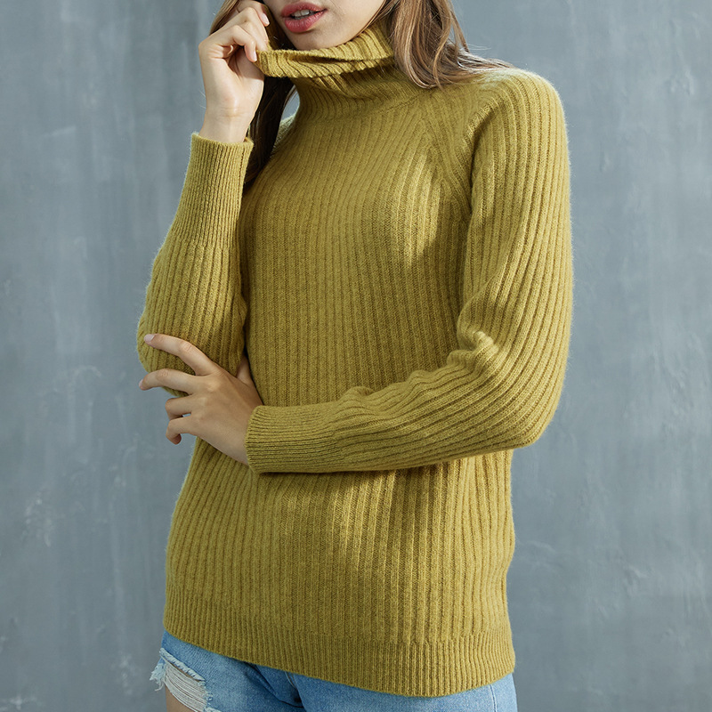 Suéter de lana para mujer con cuello alto, jersey acanalado, corte holgado, tejido de punto, lana fina, elegante para ir al trabajo.