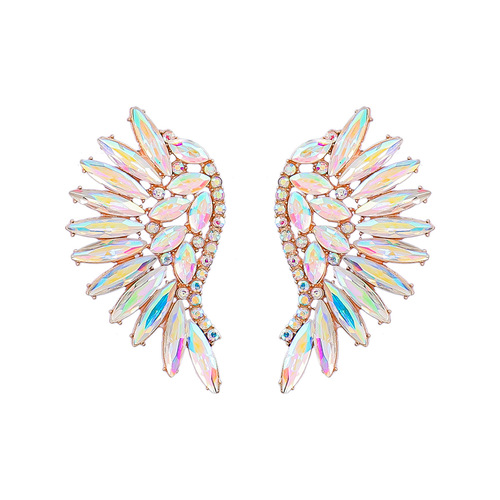 Colorful heavy industry in Europe and the exaggerated big angel wings bling earrings fashion stud earrings Bohemian
