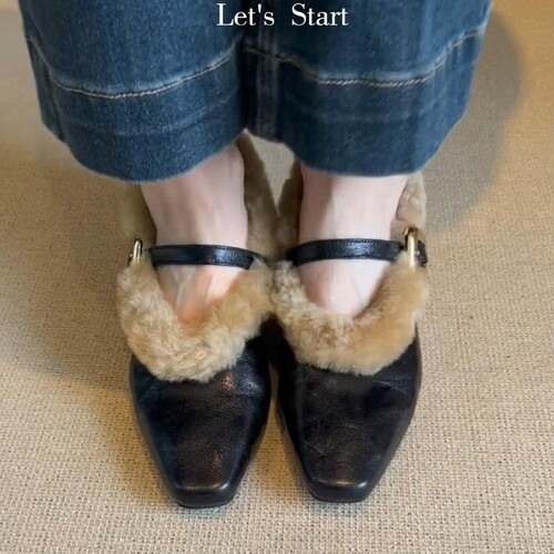 Autumn/Winter New Single Strap Women's Insole Height Genuine Leather Loafers & High Heels with Fleece Lined Small Leather Shoes for Women