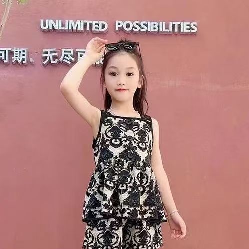 Traje de honda para niñas 2025 verano nuevo estilo para niños estilo occidental falda floral moda sin mangas ropa fina para niños al por mayor
