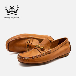 Doug Shoes Men's Genuine Leather Brown Loafers Summer Slip-on Casual Men's Leather Shoes Trendy Goodyear Handmade Men's Shoes