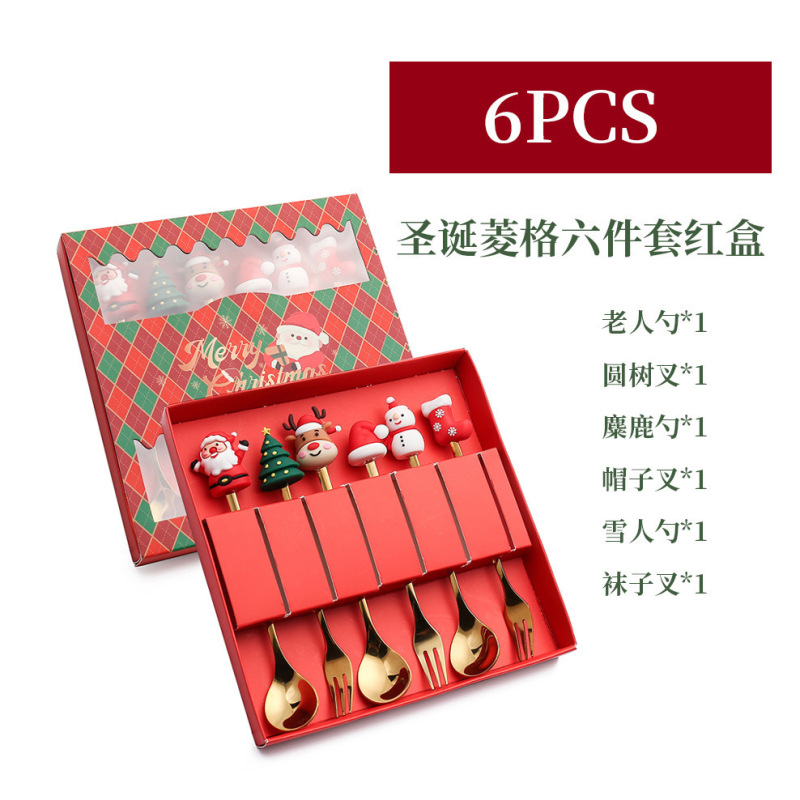 クロスボーダークリスマスステンレス鋼スプーンフォークセットクリエイティブクリスマスツリーデザートスプーンコーヒースプーンフルーツフォークギフトお土産|undefined